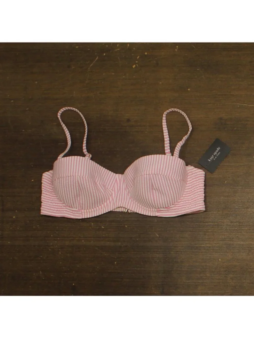 NWT Kate Spade Womens Striped Smocked Bikini Swim Top Pink Multi XL